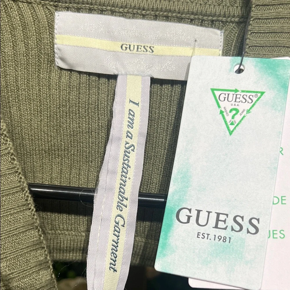 Guess Marie Open Back Olive Ribbed Knit Long Sleeve Crop Top Sweater size Medium